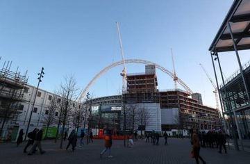 General view outside as construction work continues in front of Wembley stadium before the Premier League match between Tottenham Hotspur and Manchester United at Wembley Stadium on January 31