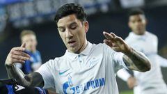 Brugge&#039;s Clinton Mata, left, vies for the ball with Zenit&#039;s Sebastian Driussi during a Champions league Group F soccer match between Brugge and Zenit at the Jan Breydel stadium in Bruges, Belgium, Wednesday, Dec. 2, 2020. (AP Photo/Francisco Seco)