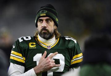 GREEN BAY, WISCONSIN - NOVEMBER 28: Aaron Rodgers #12 of the Green Bay Packers reacts after defeating the Los Angeles Rams 36-28 at Lambeau Field on November 28, 2021 in Green Bay, Wisconsin. Patrick McDermott/Getty Images/AFP