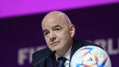 DOHA, QATAR - NOVEMBER 19: FIFA President, Gianni Infantino speaks during a press conference ahead of the FIFA World Cup Qatar 2022 tournament on November 19, 2022 in Doha, Qatar. (Photo by Maryam Majd ATPImages/Getty images)