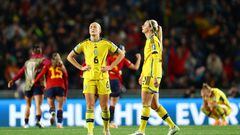 Soccer Football - FIFA Women’s World Cup Australia and New Zealand 2023 - Semi Final - Spain v Sweden - Eden Park, Auckland, New Zealand - August 15, 2023
Sweden's Magdalena Eriksson and Amanda Ilestedt look dejected after the match as Sweden are knocked out of the World Cup REUTERS/Molly Darlington     TPX IMAGES OF THE DAY     