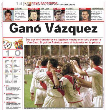 How AS reported Rayo's last home win vs FC Barcelona in 2002.