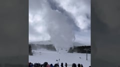A video shared by Dree Kinder showed skiers looking on as strong winds in Breckenridge, Colorado created this “snownado”, a non-threatening phenomenon.