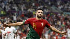 AL DAAYEN - Goncalo Ramos of Portugal celebrates the 5-1 during the FIFA World Cup Qatar 2022 round of 16 match between Portugal and Switzerland at Lusail Stadium on December 6, 2022 in Al Daayen, Qatar. AP | Dutch Height | MAURICE OF STONE (Photo by ANP via Getty Images)