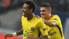 Neymar celebra su gol con Verratti.