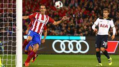 MELBOURNE, AUSTRALIA - JULY 29:  Diego Godin of Atletico de Madrid shoots and scores their first goal during 2016 International Champions Cup Australia match between Tottenham Hotspur and Atletico de Madrid 