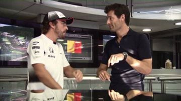 Alonso (left) with former F1 rival Webber.