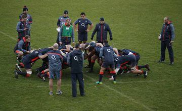 The England squad training in Surrey yesterday