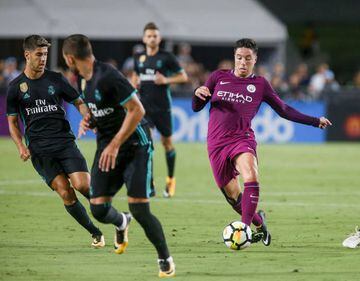 Manchester City midfielder Samir Nasri drives on against Real Madrid during the second half of the International Champions Cup.