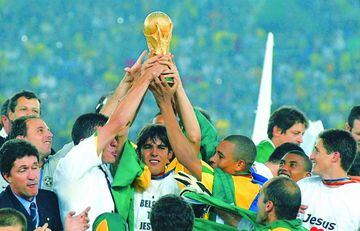 Kaká made his international debut with Brazil in 2002 and was part of the WC winning squad the same year.