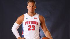 AUBURN HILLS, MICHIGAN - SEPTEMBER 30: Blake Griffin #23 of the Detroit Pistons poses for a portrait during the Detroit Pistons Media Day at Pistons Practice Facility on September 30, 2019 in Auburn Hills, Michigan. NOTE TO USER: User expressly acknowledg