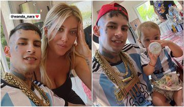 El cantante compartió fotos junto a Wanda y a su hija durante el partido de la Selección argentina.