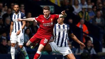 Soccer Football - Premier League - West Bromwich Albion v Liverpool - The Hawthorns, West Bromwich, Britain - April 21, 2018   West Liverpool&#039;s Alberto Moreno in action with West Bromwich Albion&#039;s Jake Livermore          REUTERS/Andrew Yates    