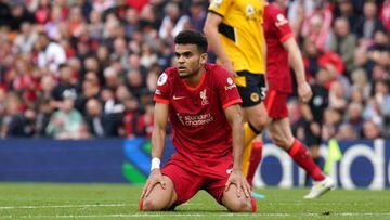 Liverpool's Luis Diaz looks dejected during the Premier League match at Anfield, Liverpool. Picture date: Sunday May 22, 2022. (Photo by Peter Byrne/PA Images via Getty Images)